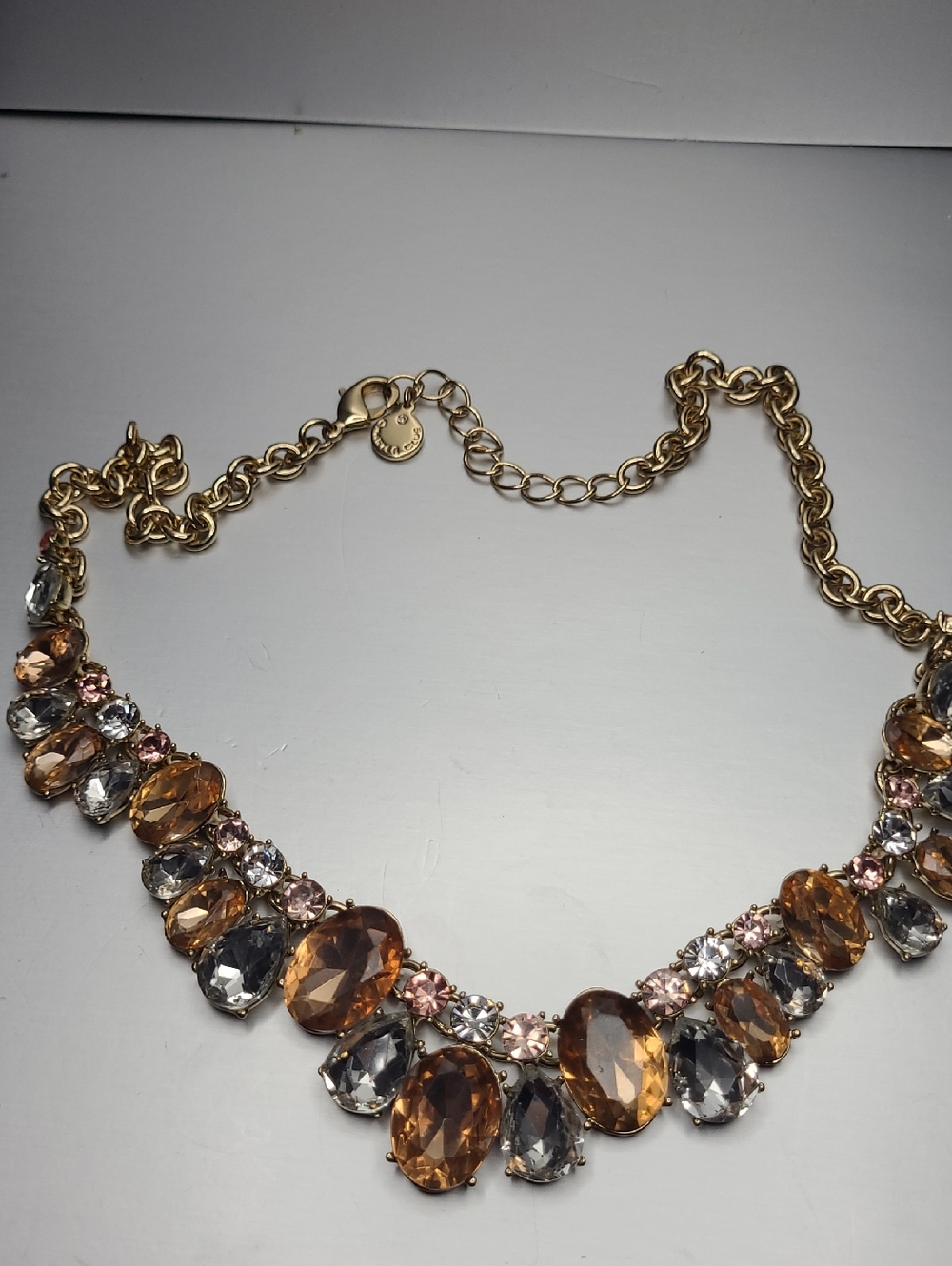 Gold-Tone Multi-Stone Necklace in Amber, Smoky and Pink